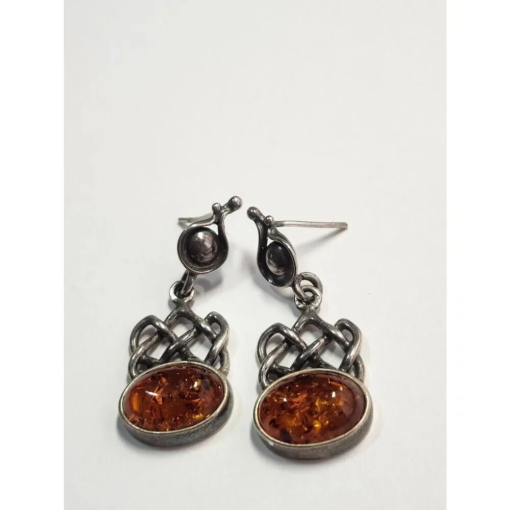 Sterling Silver Baltic Amber Dangle Earrings 925